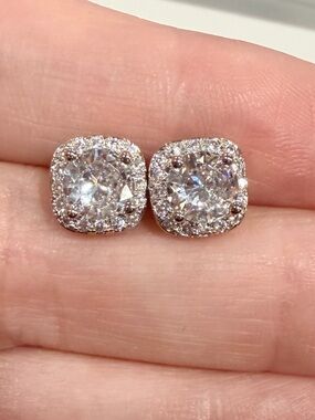 Round Cut White Crystal Halo CZ Stud Earrings